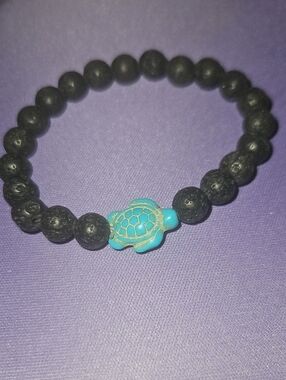 Lava Stone And Turquoise Sea Turtle Bracelet